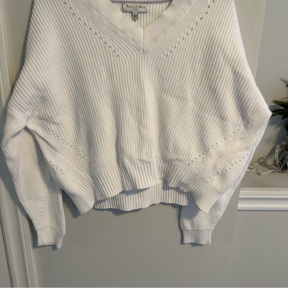 Revolve Michael Stars White Cotton V Neck Sweater Medium - Picture 8 of 10